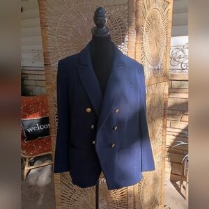 Express Navy Double Breasted Blazer Coat with Gold Buttons_Large